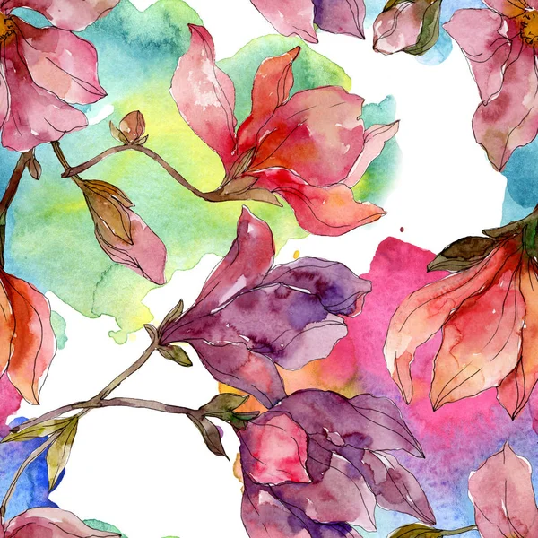 Camelia florale botanische blumen. Aquarell Hintergrundillustration Set. nahtloses Hintergrundmuster. — Stockfoto