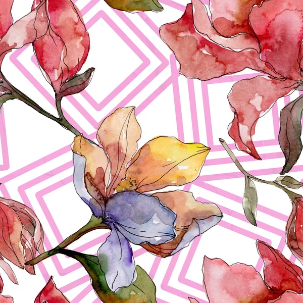 Camelia floral botanical flowers. Watercolor background illustration set. Seamless background pattern. — Stock Photo