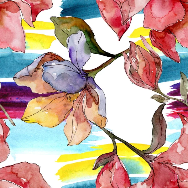 Camelia flores botânicas florais. Conjunto de ilustração de fundo aquarela. Padrão de fundo sem costura . — Fotografia de Stock