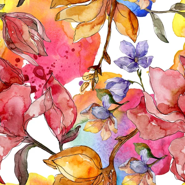 Camelia flores botânicas florais. Conjunto de ilustração de fundo aquarela. Padrão de fundo sem costura . — Fotografia de Stock