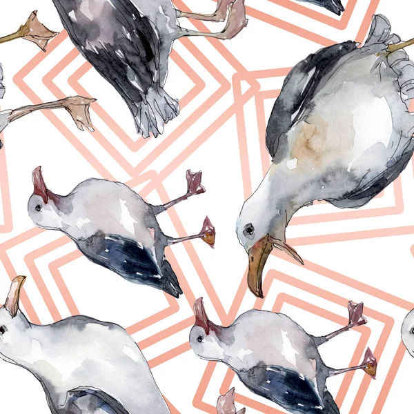 Sky bird seagull in a wildlife. Wild freedom, bird with a flying wings. Watercolor illustration set. Watercolour drawing fashion aquarelle. Seamless background pattern. Fabric wallpaper print texture. — Stock Photo