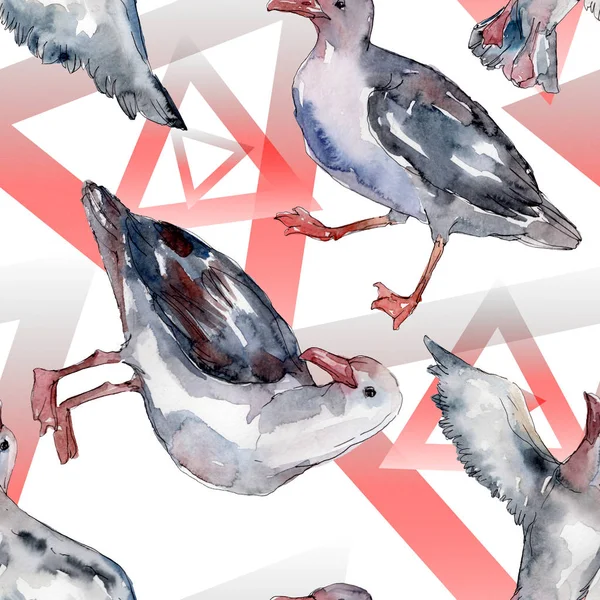 Sky bird seagull in a wildlife. Wild freedom, bird with a flying wings. Watercolor illustration set. Watercolour drawing fashion aquarelle. Seamless background pattern. Fabric wallpaper print texture. — Stock Photo