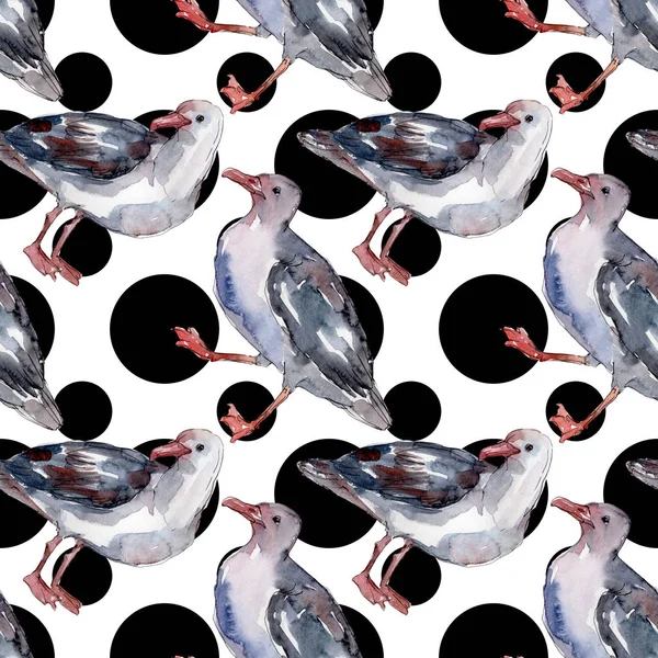 Sky bird seagull in a wildlife. Wild freedom, bird with a flying wings. Watercolor illustration set. Watercolour drawing fashion aquarelle. Seamless background pattern. Fabric wallpaper print texture. — Stock Photo