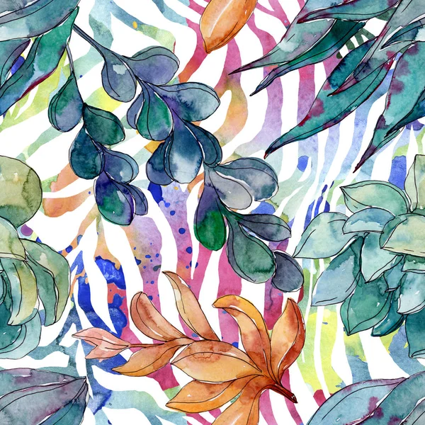 Succulents floral botanical flowers. Wild spring leaf wildflower. Watercolor illustration set. Watercolour drawing fashion aquarelle. Seamless background pattern. Fabric wallpaper print texture. — Stock Photo