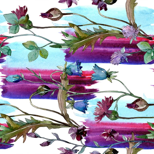 Wildflowers floral botanical flowers. Watercolor background illustration set. Seamless background pattern. — Stock Photo