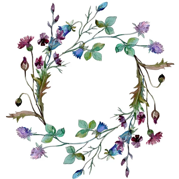 Fleurs sauvages fleurs botaniques florales. Ensemble d'illustration de fond aquarelle. Cadre bordure ornement carré . — Photo de stock