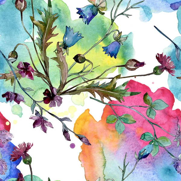 Wildblumen florale botanische Blumen. Aquarell Hintergrundillustration Set. nahtloses Hintergrundmuster. — Stockfoto