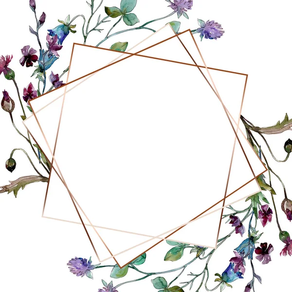 Flores silvestres flores botânicas florais. Conjunto de ilustração de fundo aquarela. Quadro borda ornamento quadrado . — Fotografia de Stock