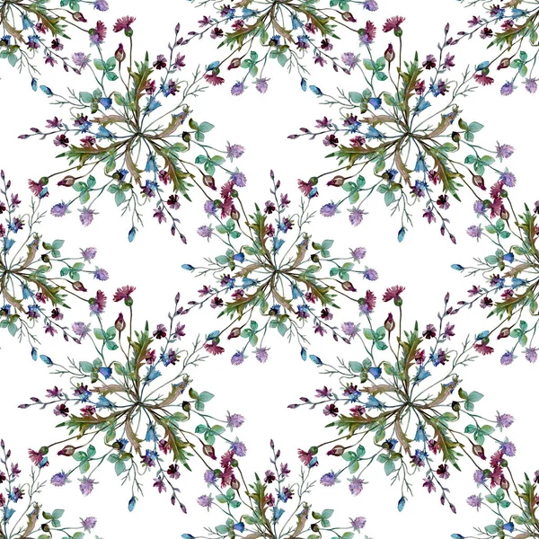 Wildflowers floral botanical flowers. Watercolor background illustration set. Seamless background pattern. — Stock Photo