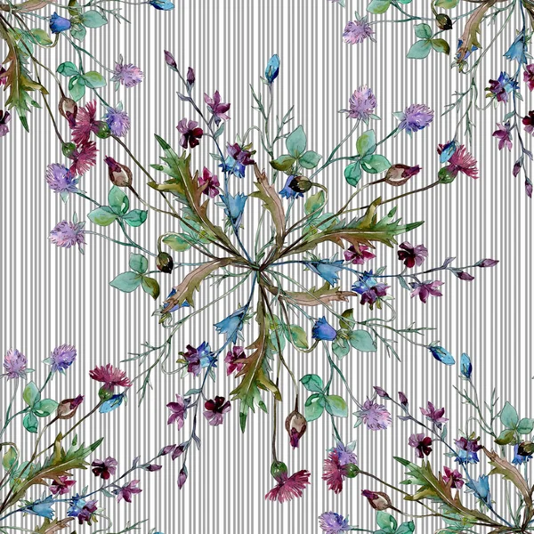 Wildflowers floral botanical flowers. Watercolor background illustration set. Seamless background pattern. — Stock Photo