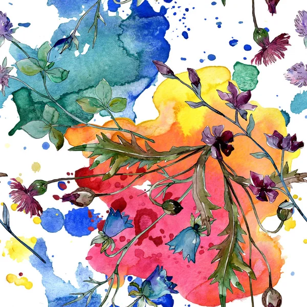 Wildblumen florale botanische Blumen. Aquarell Hintergrundillustration Set. nahtloses Hintergrundmuster. — Stockfoto
