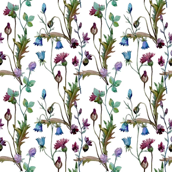 Fiori di campo fiori botanici floreali. Acquerello sfondo illustrazione set. Modello di sfondo senza soluzione di continuità . — Foto stock