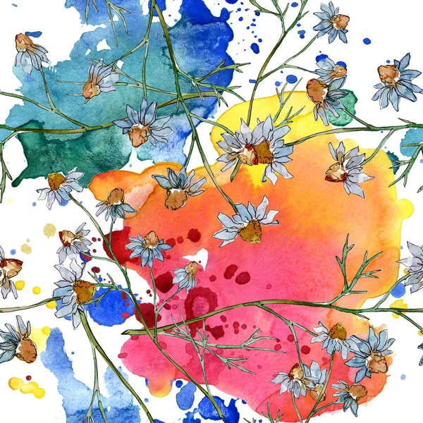 Wildblumen florale botanische Blumen. wilde Frühlingsblume. Aquarell-Illustrationsset vorhanden. Aquarell zeichnen Mode-Aquarell. nahtlose Hintergrundmuster. Stoff Tapete drucken Textur. — Stockfoto