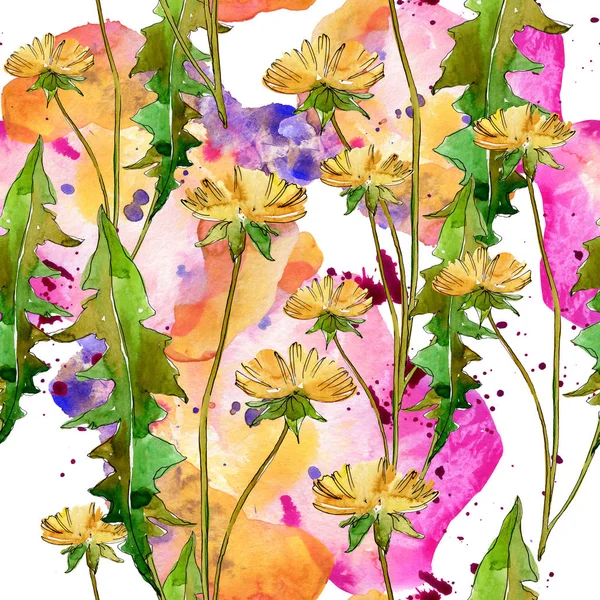 Flores silvestres flores botánicas florales. Flor silvestre de hoja de primavera. Juego de ilustración en acuarela. Acuarela dibujo moda aquarelle. Patrón de fondo sin costuras. Textura de impresión de papel pintado de tela . - foto de stock