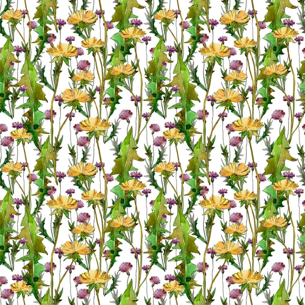 Цветочные ботанические цветы. Дикий весенний цветок. Набор акварельных рисунков. Акварель для рисования акварелью. Бесшовный рисунок фона. Текстура ткани для печати обоев . — стоковое фото
