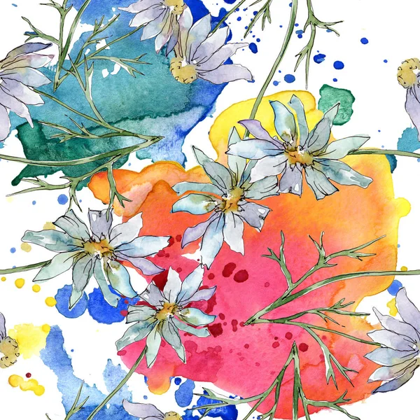 Wildblumen florale botanische Blumen. wilde Frühlingsblume. Aquarell-Illustrationsset vorhanden. Aquarell zeichnen Mode-Aquarell. nahtlose Hintergrundmuster. Stoff Tapete drucken Textur. — Stockfoto