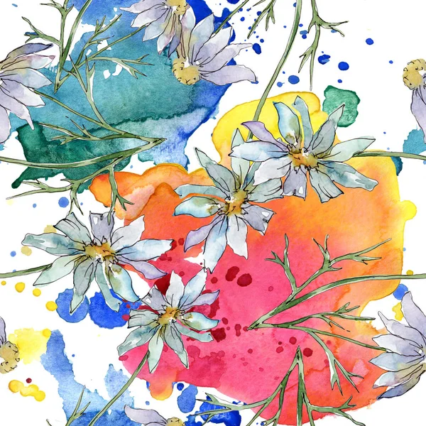 Flores silvestres flores botânicas florais. Folha selvagem da primavera wildflower. Conjunto de ilustrações aquarela. Aquarelle desenho aquarelle moda. Padrão de fundo sem costura. Tecido papel de parede impressão textura . — Fotografia de Stock