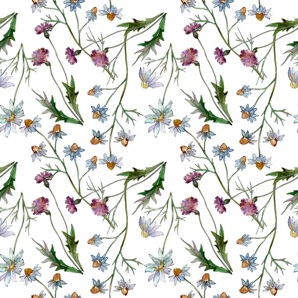 Wildblumen florale botanische Blumen. wilde Frühlingsblume. Aquarell-Illustrationsset vorhanden. Aquarell zeichnen Mode-Aquarell. nahtlose Hintergrundmuster. Stoff Tapete drucken Textur. — Stockfoto