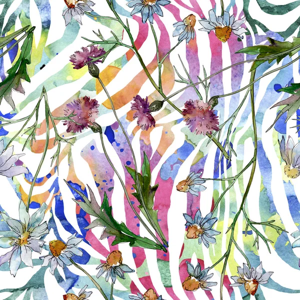 Wildblumen florale botanische Blumen. wilde Frühlingsblume. Aquarell-Illustrationsset vorhanden. Aquarell zeichnen Mode-Aquarell. nahtlose Hintergrundmuster. Stoff Tapete drucken Textur. — Stockfoto