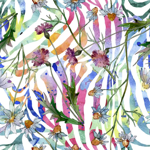 Wildflowers floral botanical flowers. Wild spring leaf wildflower. Watercolor illustration set. Watercolour drawing fashion aquarelle. Seamless background pattern. Fabric wallpaper print texture. — Stock Photo