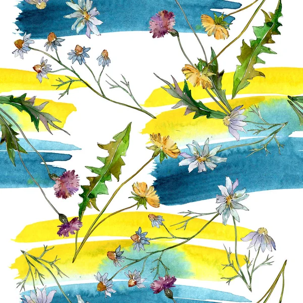 Wildblumen florale botanische Blumen. wilde Frühlingsblume. Aquarell-Illustrationsset vorhanden. Aquarell zeichnen Mode-Aquarell. nahtlose Hintergrundmuster. Stoff Tapete drucken Textur. — Stockfoto