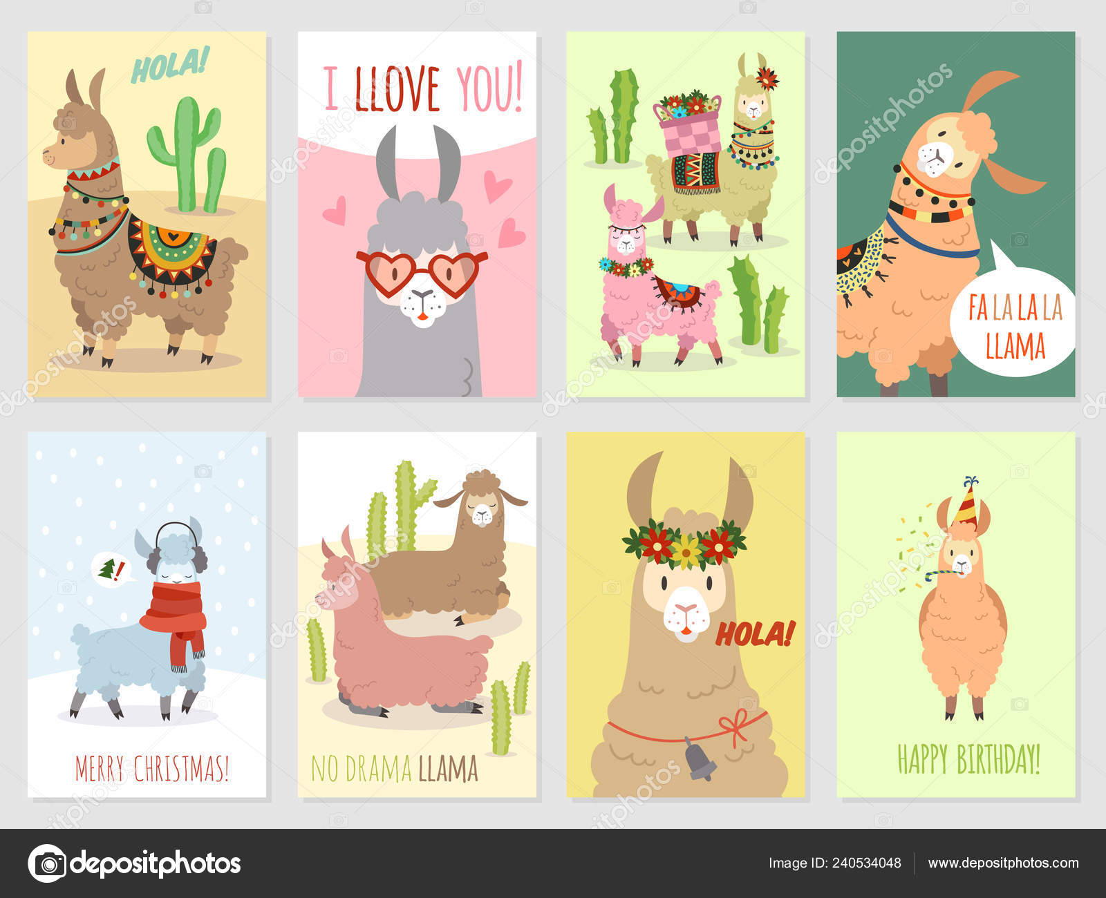 Llama Cards Baby Llamas Cute Alpaca And Cacti Wild Lama Peru Camel Girl Party Invitation Vector Set Vector Image By C Yummybuum Vector Stock