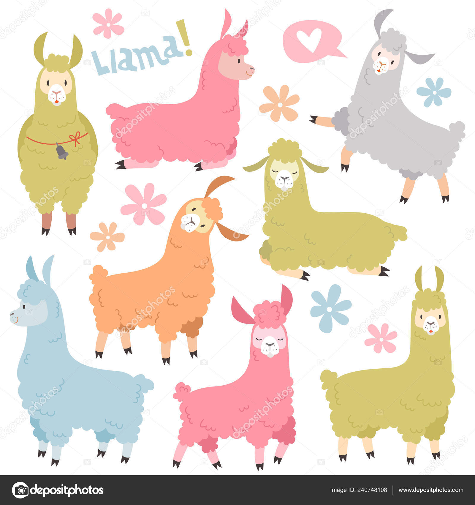 Cute Llama Set Baby Llamas Alpaca Wild Lama Peru Camel Girl Invitation Elements Cartoon Vector Set Vector Image By C Yummybuum Vector Stock
