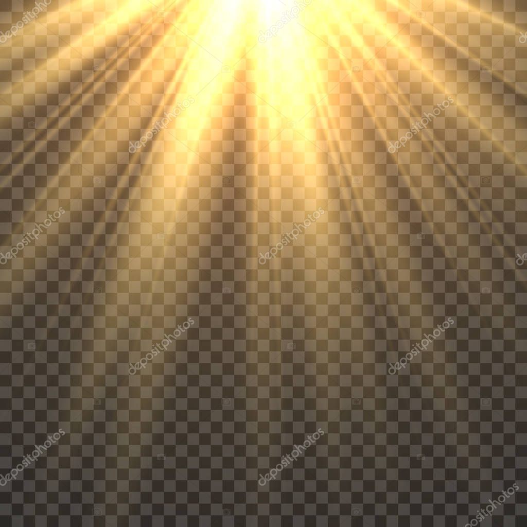 Sunlight isolated. Sun light effect golden sun rays radiance. Yellow