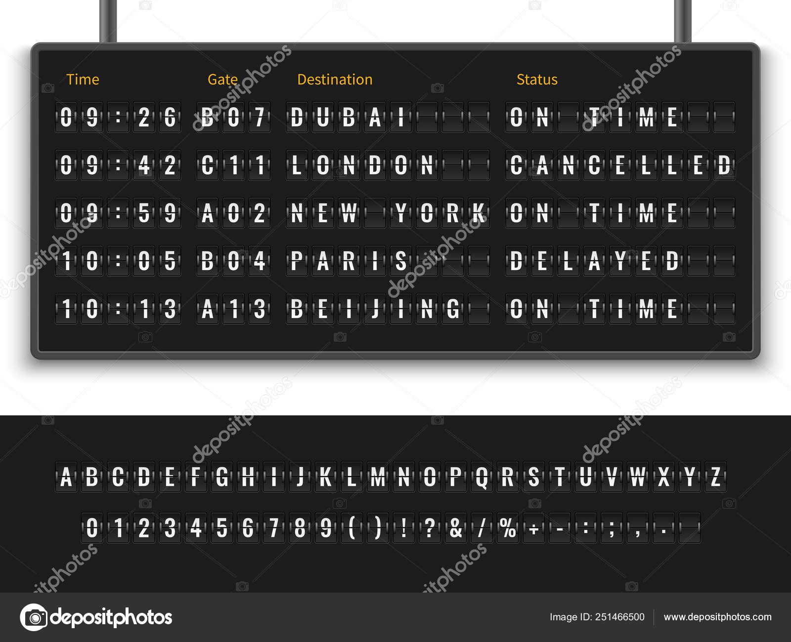 Airport Display Board Font Airport Board Font Alphabet Info Panel Arrival Departure Display Timetable Destination Flight Terminal Illustration Stock Vector C Yummybuum 251466500