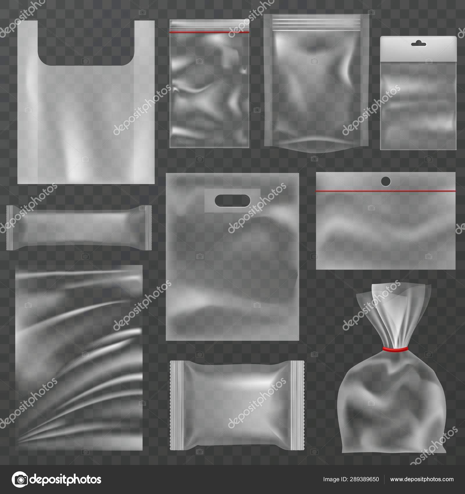 Download Plastic Packaging Transparent Plastic Packs Empty Food Containers Polythene Pouch And Snack Package Vector Isolated Mockups Stock Vector Royalty Free Vector Image By C Yummybuum 289389650