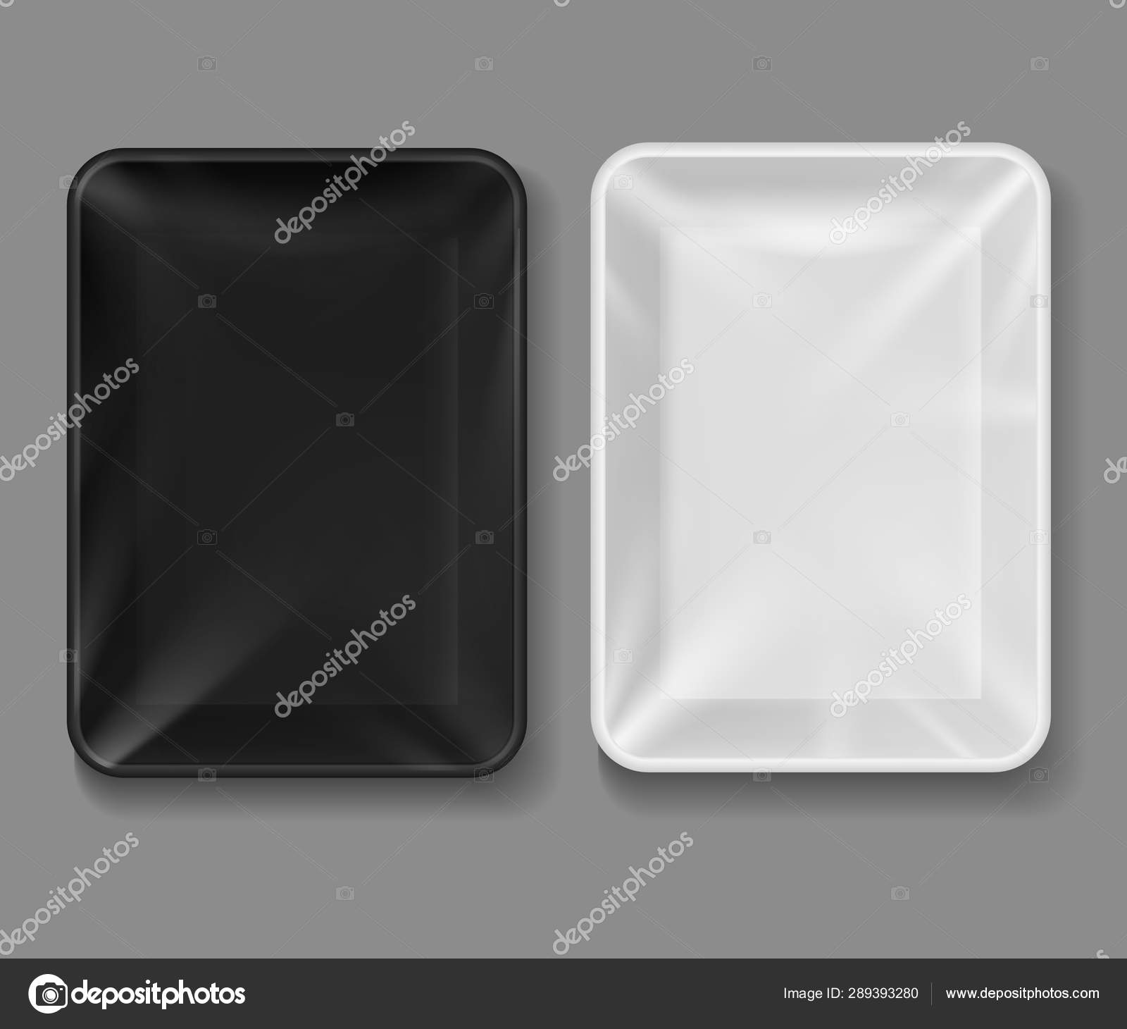 Download Plastic Tray Food Package With Transparent Wrap Black And White Empty Containers For Vegetables Meat Vacuum Boxes 3d Vector Mockup Stock Vector Royalty Free Vector Image By C Yummybuum 289393280