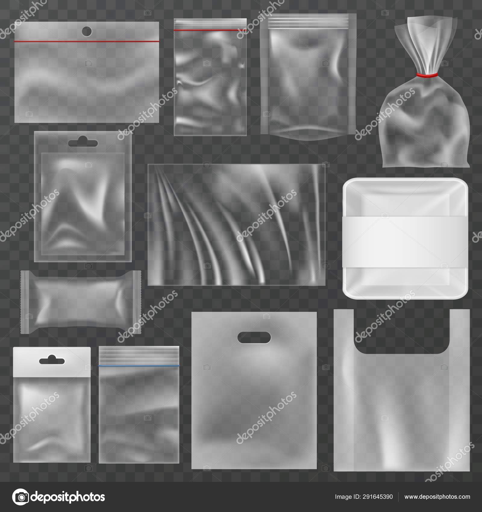 Download Plastic Packaging Transparent Plastic Packs Food Containers And Vacuum Bags Polythene Wrap Pouch Snack Package Vector 3d Mockups Stock Vector Image By C Yummybuum 291645390