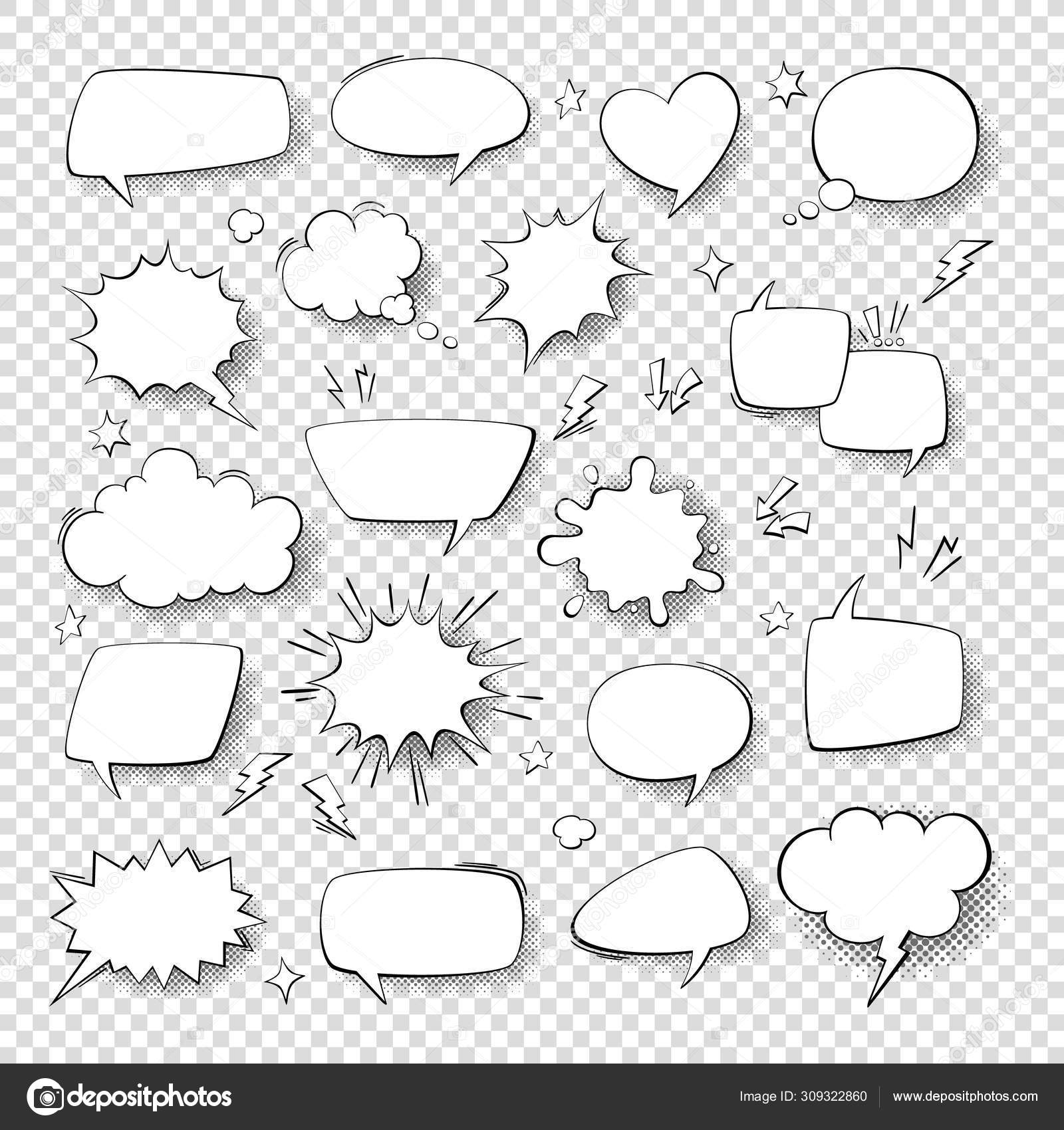 Cartoon thought bubble set. comic empty talk and speech balloons or
