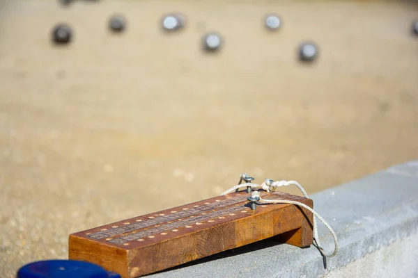 Placar Petanque Pista Jogo Enquanto Jogo Jogado — Fotografia de Stock