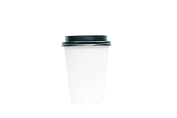 Isolated coffee cup with a black lid, on a white background. — Stock Photo, Image