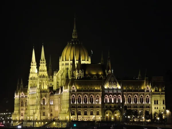 Magyar Országgyűlés Csodálatos Éjszakai Fények Budapesten — Stock Fotó
