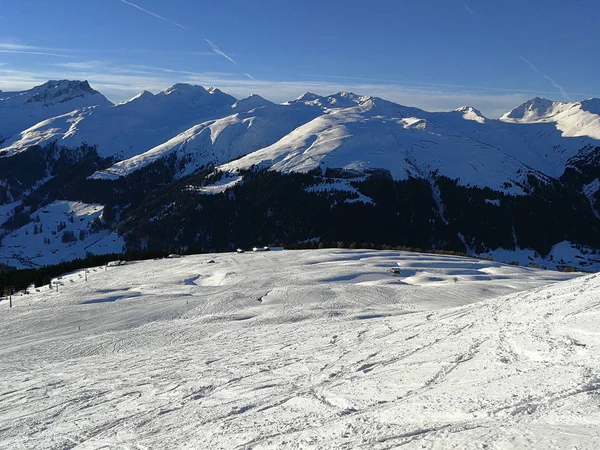 Ski Slopes Snow Capped Mountains Davos Switzerland — Stock Photo, Image