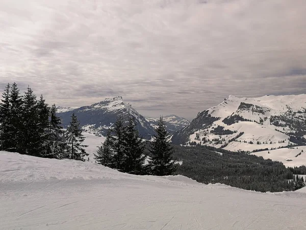 Kayak Pistlerine Karla Kaplı Dağlar Hoch Ybrig Sviçre — Stok fotoğraf