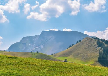 İsviçre Alpleri'nin güzel yaz panoramik manzarası. 
