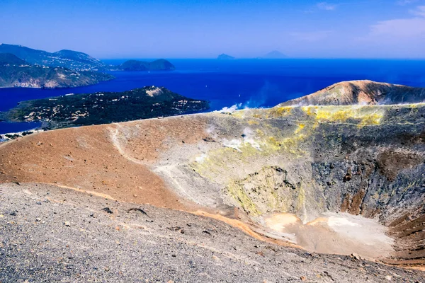 Sülfürik Yanardağ Krateri Vulcano Island Sicilya Talya Avrupa Nın Buhar — Stok fotoğraf