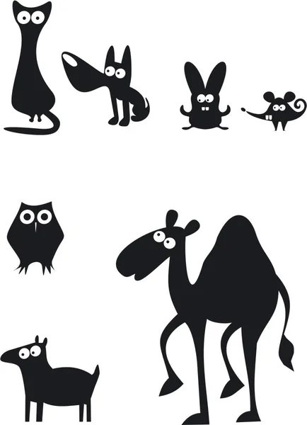 Funny Vector Animal Silhouettes — Stock Vector