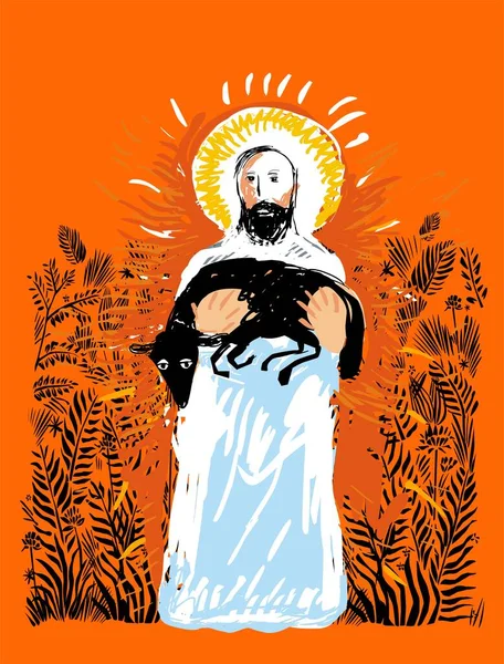 Jésus Christ Avec Les Brebis Perdues Bon Berger — Image vectorielle