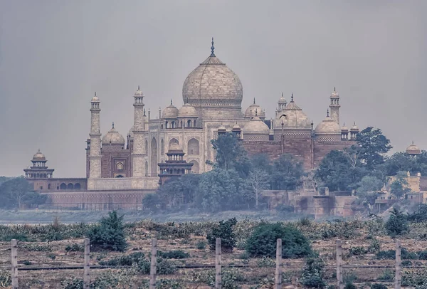 Puesta Sol Sobre Taj Mahal Agra India — Foto de Stock