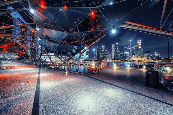 Vista Marina Bay Por Noche Singapur Desde Puente Helix — Foto de Stock