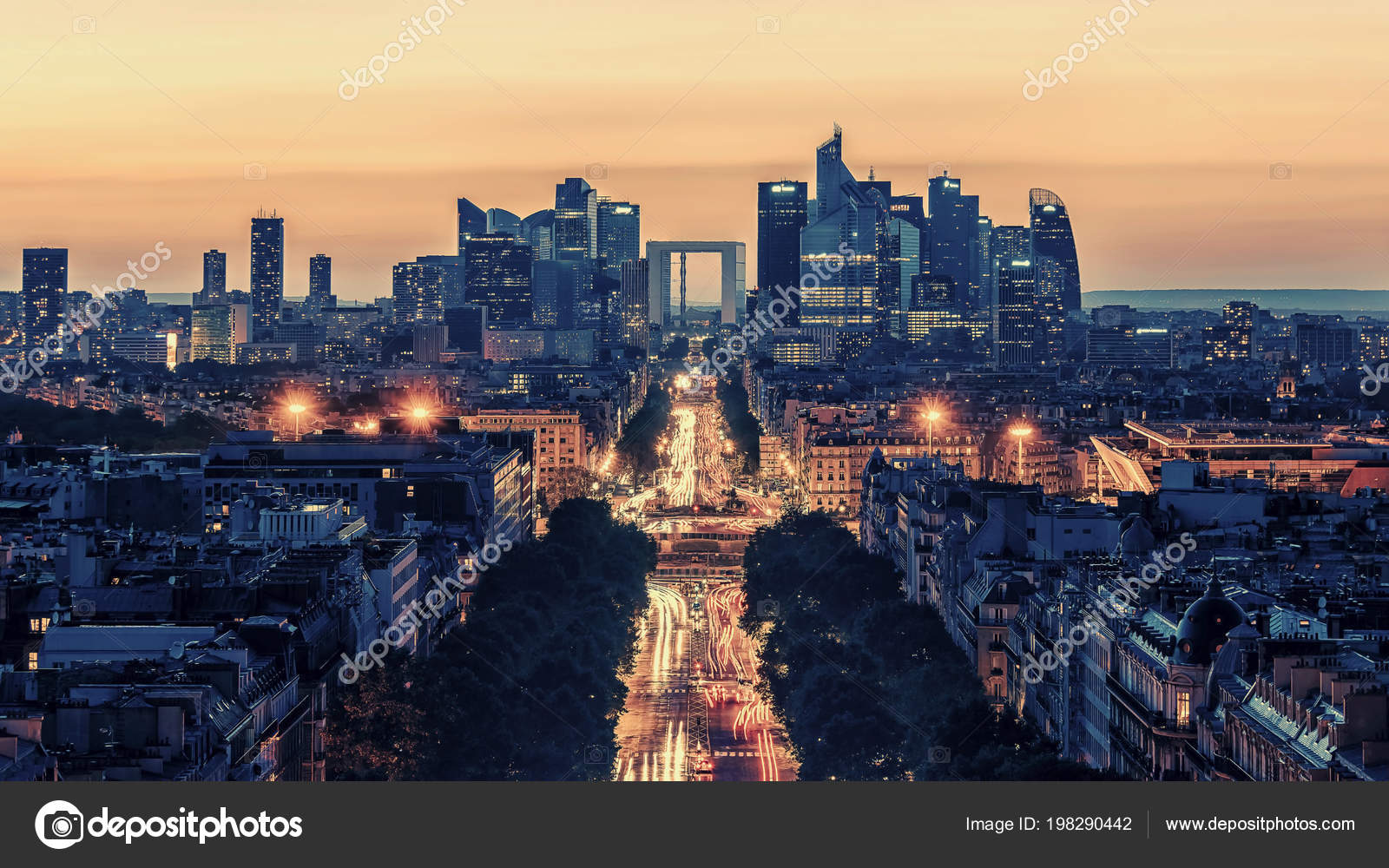 Sunset Paris Viewed Arc Triomphe Stock Editorial Photo