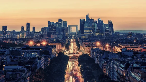 Puesta Sol Sobre París Vista Desde Arco Del Triunfo — Foto de Stock