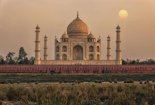 Solnedgång Över Taj Mahal Agra Indien — Stockfoto