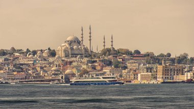 İstanbul 'da Süleyman Camii manzaralı şehir manzarası