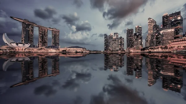 Vista Marina Bay Atardecer Singapore City Singapur — Foto de Stock