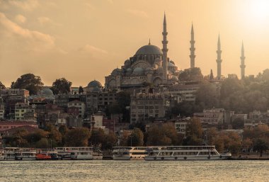 İstanbul 'da Süleyman Camii manzaralı şehir manzarası